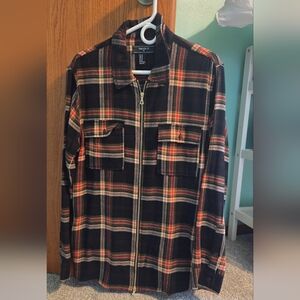 Forever 21 Black and Orange Plaid Shirt Jacket